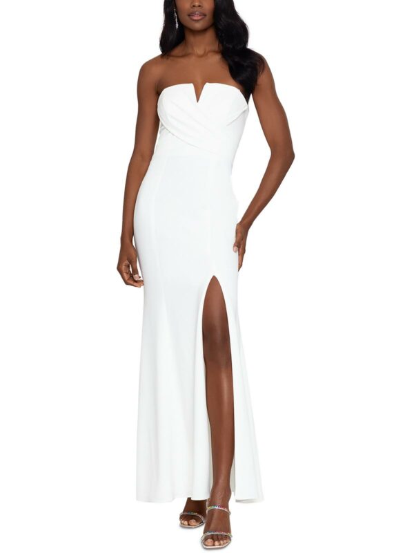 Womens Notch Neck Strapless Evening Dress