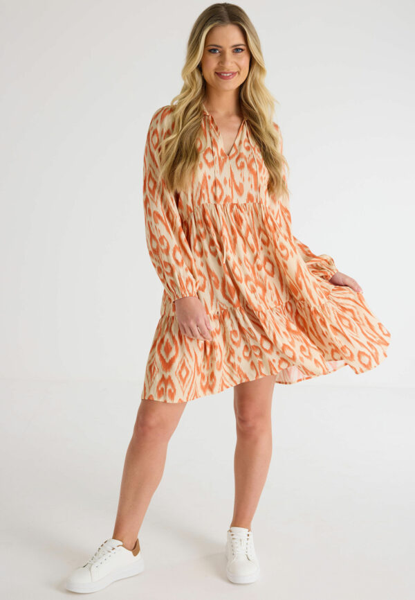 Womens Orange Aztec Print Smock Dress