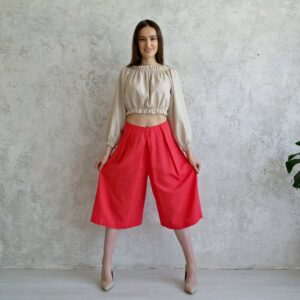 Women's Pants Skirt, Linen Trousers Cropped Pants, Linen Culottes, Wide Leg Pants, Trousers Women, Organic Flax