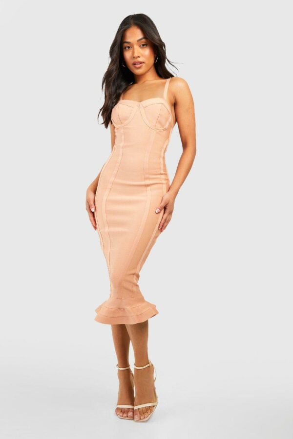 Womens Petite Bandage Frill Hem Midi Dress - Pink - 6