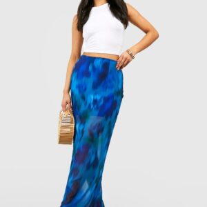 Womens Petite Blurred Floral Sheer Maxi Skirt - Blue - 14, Blue