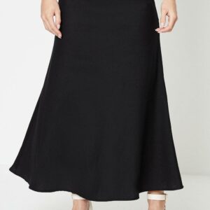 Womens Petite Linen Look Bias Cut Midi Skirt