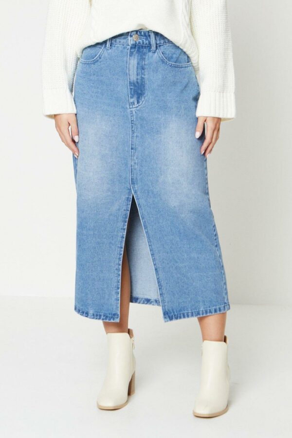 Womens Petite Maxi Denim Skirt