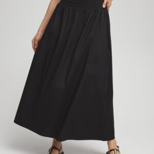 Women's Petite Poplin Smocked Waist Maxi Skirt in Black size 16P/18P | Chico's