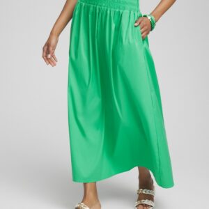 Women's Petite Poplin Smocked Waist Maxi Skirt in Green size 12P/14P | Chico's