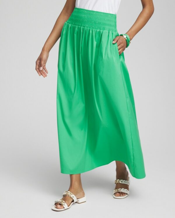 Women's Petite Poplin Smocked Waist Maxi Skirt in Green size 12P/14P | Chico's