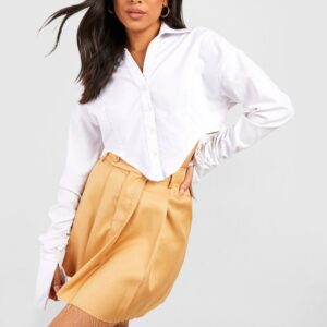 Womens Petite Woven Pleated Mini Skirt - Beige - 10