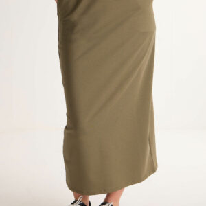 Womens Plain Khaki Casual Midi Skirt