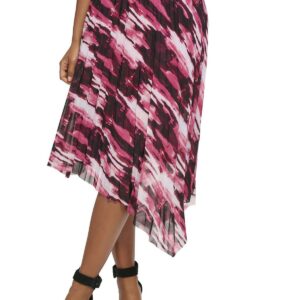 Womens Pleated Print Asymmetrical Skirt