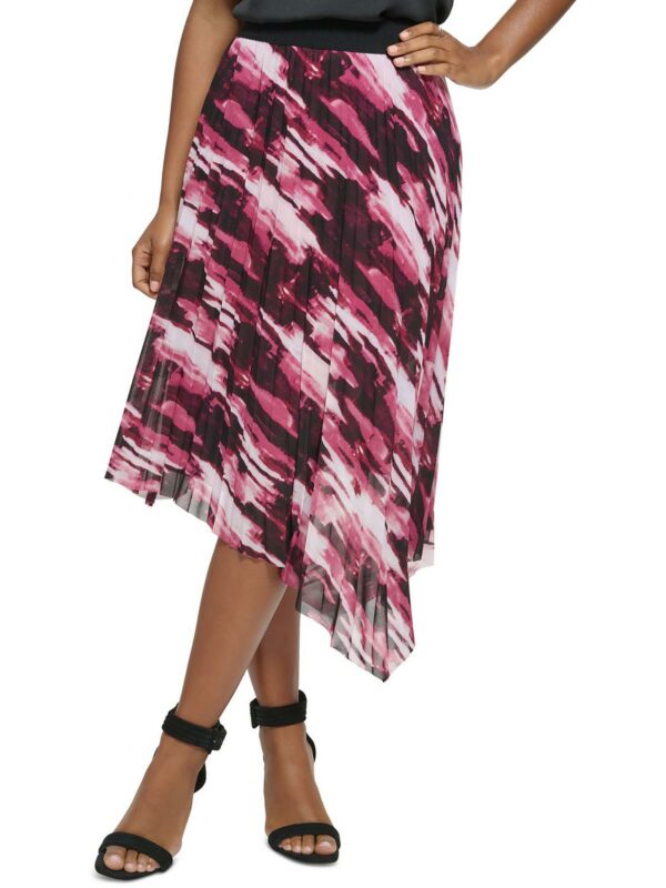 Womens Pleated Print Asymmetrical Skirt