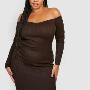 Womens Plus Bandage Rib Bardot Midi Dress - Brown - 28, Brown