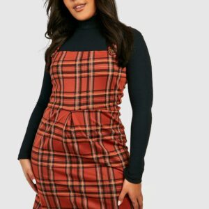 Womens Plus Check Button Detail Pinafore Dress - Black - 16, Black