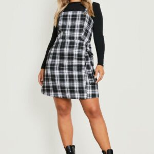 Womens Plus Check Wrap Pinafore Dress - Black - 18, Black