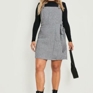 Womens Plus Check Wrap Pinafore Dress - Black - 24, Black