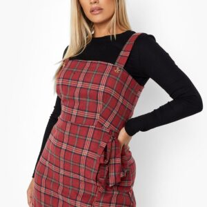 Womens Plus Check Wrap Pinafore Dress - Red - 18, Red