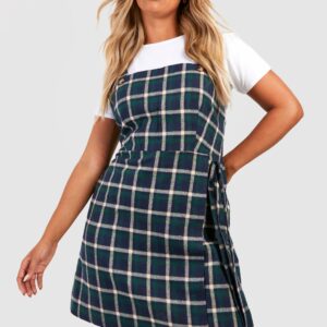 Womens Plus Checked Pinafore Dress - Navy - 18, Navy