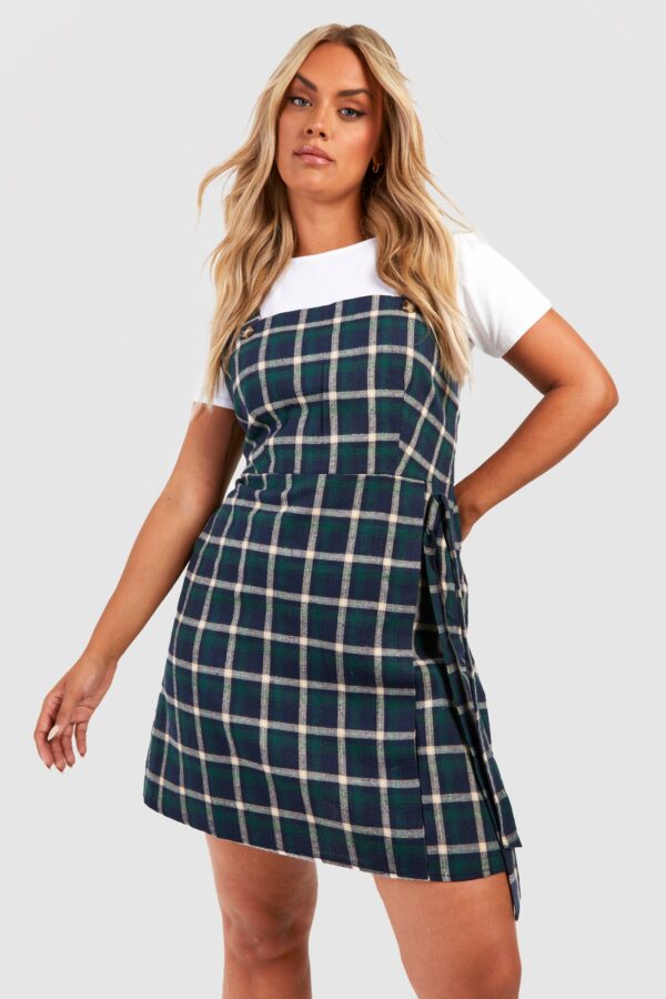 Womens Plus Checked Pinafore Dress - Navy - 18, Navy