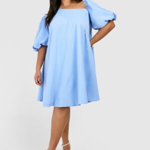 Womens Plus Off Shoulder Asymmetric Smock Dress - Blue - 16, Blue