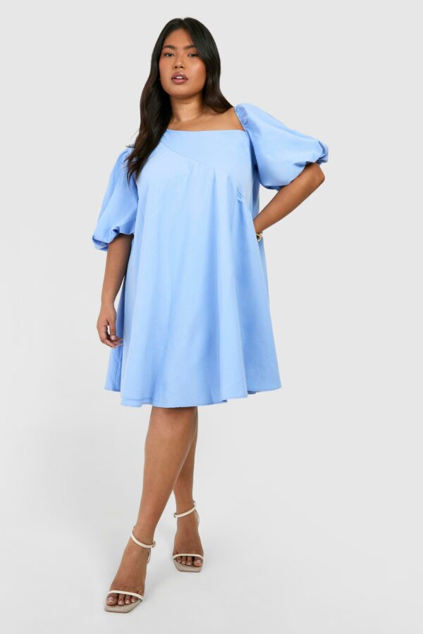 Womens Plus Off Shoulder Asymmetric Smock Dress - Blue - 16, Blue