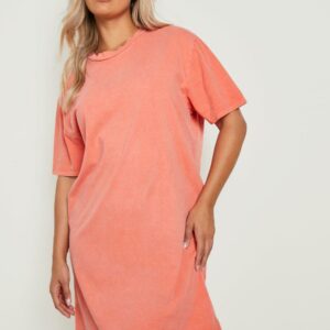 Womens Plus Overdyed T-Shirt Dress - Orange - 18