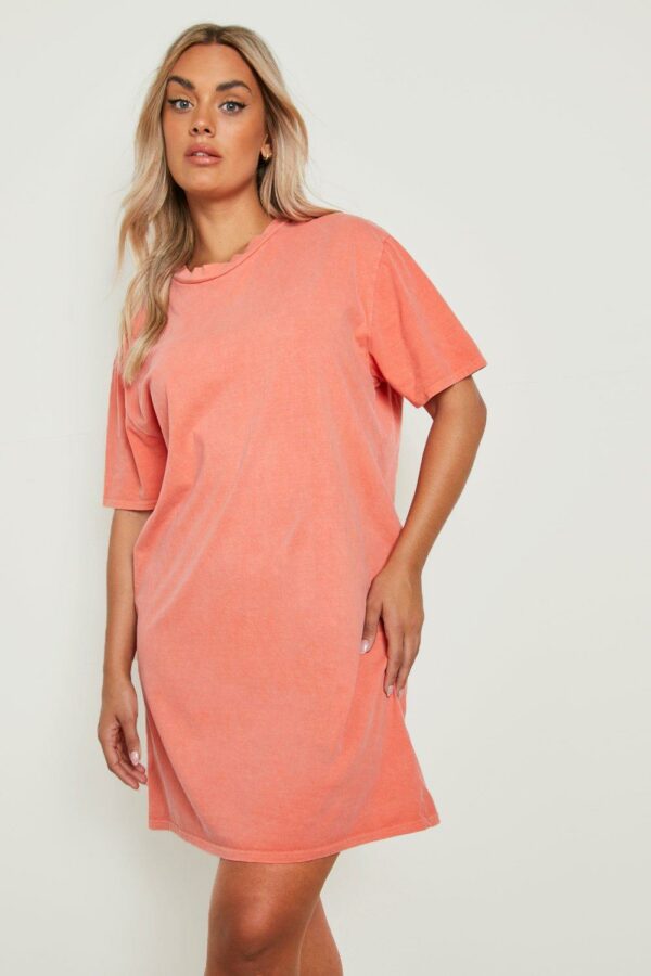 Womens Plus Overdyed T-Shirt Dress - Orange - 18