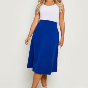 Womens Plus Scuba Crepe Midi Skater Skirt - Blue - 16