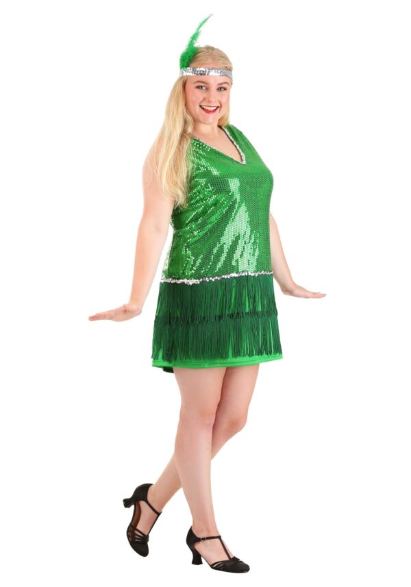 Women's Plus Size Emerald Flapper Halloween Fancy Dress Costume