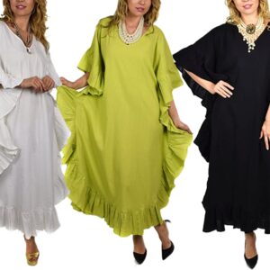 Womens Plus Size Soft Cotton Gauze Long Kaftan Caftan Cover Up Kimono, Poncho Dress, Comfy & Breathable, Versatile