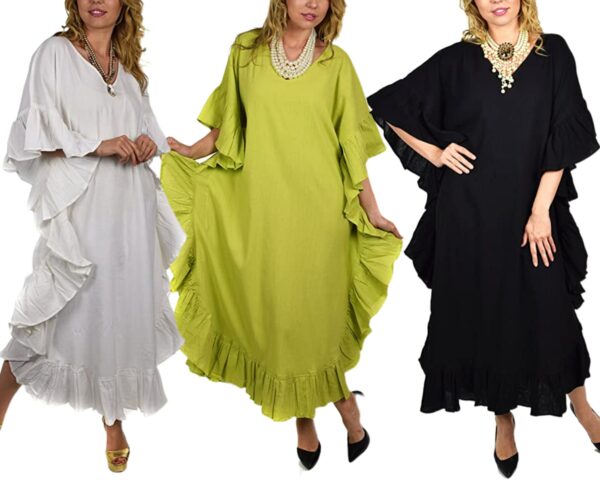 Womens Plus Size Soft Cotton Gauze Long Kaftan Caftan Cover Up Kimono, Poncho Dress, Comfy & Breathable, Versatile