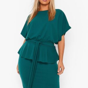 Womens Plus Slash Neck Peplum Dress - Green - 28, Green