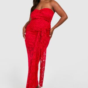 Womens Plus Strapless Lace Bodycon Dress - Red - 18