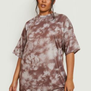 Womens Plus Tie Dye T-Shirt Dress - Brown - 16