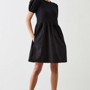 Womens Poplin Jersey Mix Smock Mini Dress