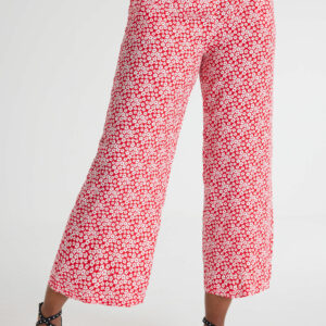 Womens Red Floral Print Culottes