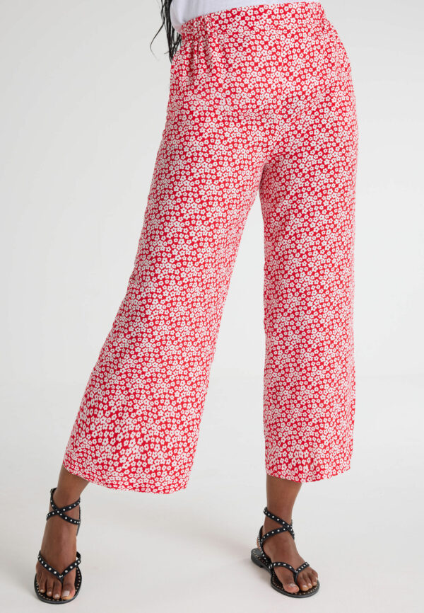 Womens Red Floral Print Culottes