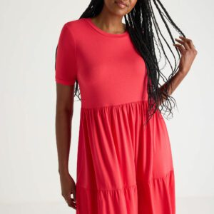 Womens Red Tiered T-shirt Dress