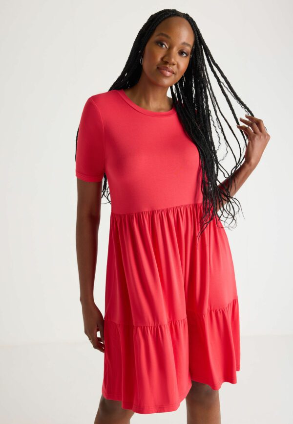 Womens Red Tiered T-shirt Dress