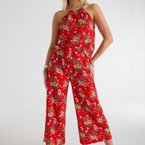 Womens Red Tropical Print Culottes