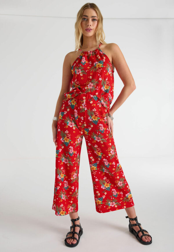 Womens Red Tropical Print Culottes