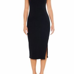 Women's Ribbed Bodycon Midi T-Shirt Dress in Black Medium