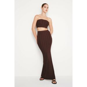 Women's Ribbed Knit Maxi Skirt | Espresso, Size 2XL | Good American by Khlo Kardashian