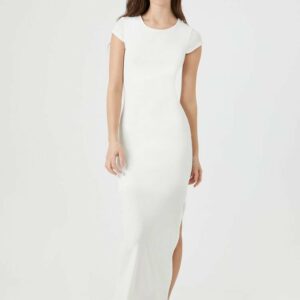 Women's Ribbed Knit T-Shirt Maxi Dress in White Large