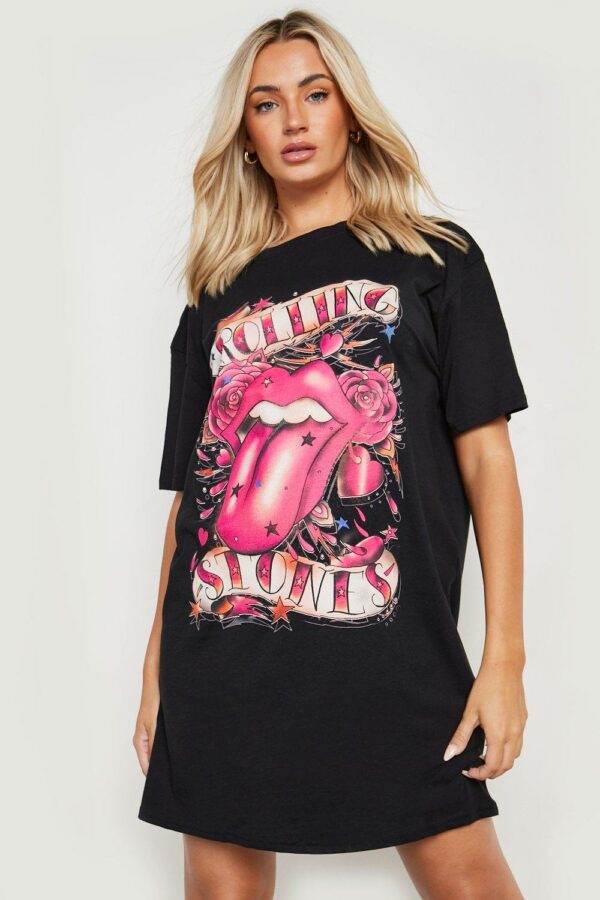 Womens Rolling Stones License Graphic T-Shirt Dress - Black - 6