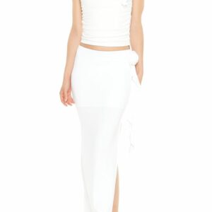 Women's Rosette Slit Maxi Skirt in White Large