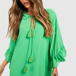 Womens Ruffle Detail Smock Maxi Dress - Green - 14, Green