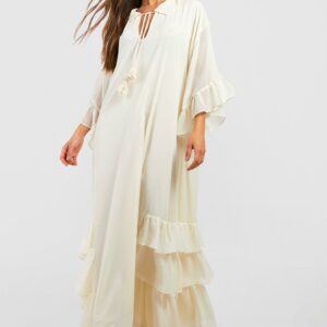 Womens Ruffle Detail Smock Maxi Dress - White - 10, White