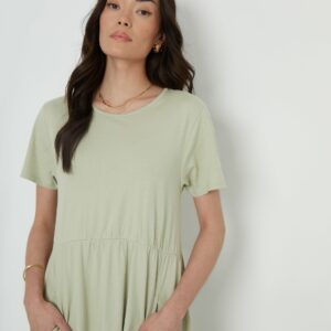 Women's Sage Jersey Midi Smock Dress with Pockets