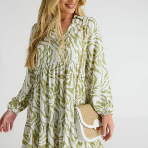 Womens Sage Zebra Print Smock Dress