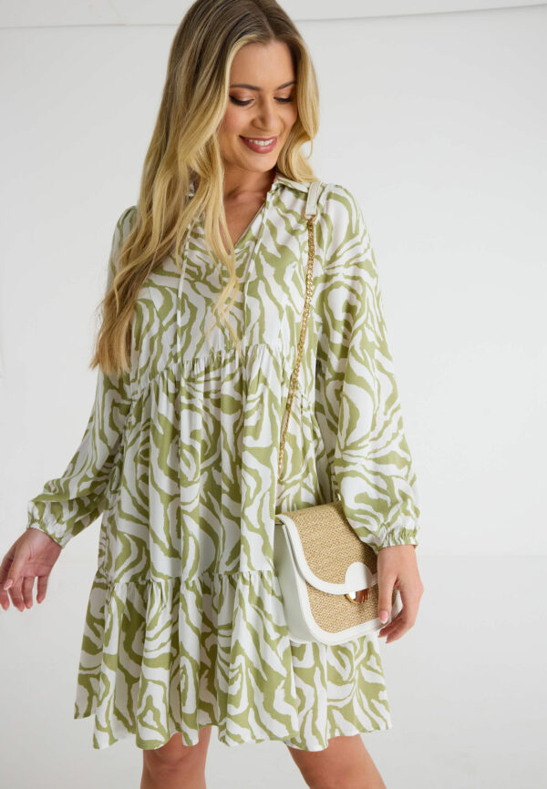 Womens Sage Zebra Print Smock Dress