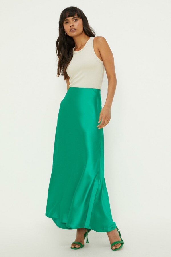 Womens Satin Bias Maxi Skirt